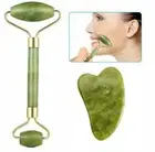 Natural Quartz Jade Stone Crystal Facial Roller Massager Tool Gua Sha Board Set