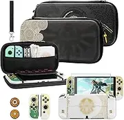RHOTALL Carrying Case for Nintendo Switch OLED, Storage Cover for Switch OLED Accessories with Protective Skin, Screen Protector, Wristband and 2 Thumb Caps - for Zelda Tears of the Kingdom