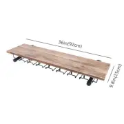 Industrial Wall Mounted Wine Rack Glass Holder Stemware Floating Shelf Iron Bar