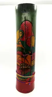 Vintage Folk Art Log Drum Wooden Tongue Slit Drum Talking Instrument Bird Moon