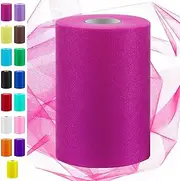 [Swpeet] 6 Inch by 100 Yards Rose Red Tulle Fabric Roll, Fabric Spool Tulle Ribbon, Netting Polyester Spool for DIY Handmade Birthday Party Wedding Decorations Christmas Craft Supplies