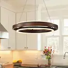 Modern Wooden LED Chandelier, 24" Dimmable Farmhouse Walnut Color Round Dinin...