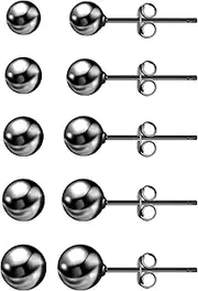 [Coucoland] Ball Earrings for Women, S925 Sterling Silver Ball Stud Earrings for Multiple Piercings 5 Pairs Different Sizes (3mm-7mm) Gold Tiny Stud Earrings Set for Women Men, (3mm-7mm), S925 Stering Silver, No