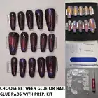 Hand Painted, Long Coffin Press on nails - black w/ multi-color cat eye