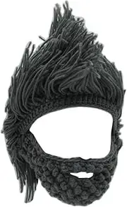 [outret] Wig Beard Hats Handmade Knit Warm Winter Caps Ski Funny Mask Beanie for Men Women