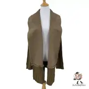 Ceny Draped Knit Cardigan Womens L Large Olive Open Front Faux Suede Sweater