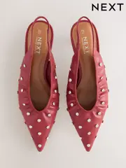 Red Forever Comfort® Point Toe Stud Detail Slingback Low Heels (AV7540) | $29