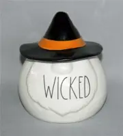 2-Pc Rae Dunn "WICKED" Gnome Witch Hat Smoked Pumpkin 9.7 Oz Candle 5-1/2" Tall