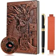 Vintage DND Journal 3D Embossed Leather Notebook with Ballpoint Pen Red Copper