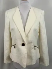 New Kasper Womens Blazer Solid Ivory Lined Textured Polyester Cotton 6 Petite