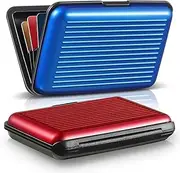 [Generic] 2 Pieces Credit Card Holder Slim Mini Credit Card Protector Aluminum Business Card Case Metal ID Organizer Wallet with for Women Men, Red, Blue, Aluminum and Plastic (Red+Blue, One Size)