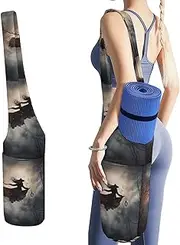 JKLQWH Witch Flight Printed Yoga Mat Bag Long Tote with Pockets for Your Yoga Accessories Exercise Yoga Mat Carrier Holder Multi-Functional Storage Bag Holds Most Pilates Mats