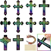 Cross Craft Kit for Children - 20 Scratch Cards, 6 Wooden Pens, Creative Crafts for Christenings, Communion and Confirmation - Educational Gift to Promote Creativity