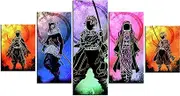 Demon Slayer Poster Anime Canvas Wall Art Kimetsu No Yaiba 5 Pieces HD Print Painting Tanjiro Nezuko Kamado Silhouette Decoration Pictures Modern for Living Bathroom Room Home Decor Unframed Shamoe