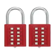 2Pcs Push Button Combination Padlock 10-Digit 5-Position Lock Red