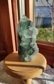Rainbow Fluorite Tower Altar Crystal, Half Polished Half Raw