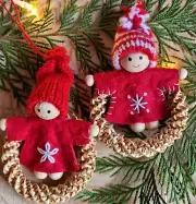 Set 2 Nordic Felt Scandi Christmas Pixies Elves Nissen on Straw Wreaths