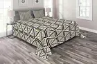 Modern Quilted Coverlet & Pillow Shams Set, Triangle Shaped Lines Print