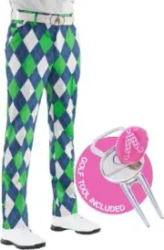 Royal and Awesome Men`s Golf Pants Blues on Green Diamonds Argyle Pants 30 - 44