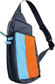 [Generic] Color-Block Portable Storage Bag for Switch 2 Generation Console – Lightweight 191.5g Crossbody Case with Reinforced Protection & Multi-Layer Design (Black + Orange/Blue)
