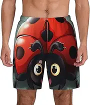 [JHLMN] Men's Swim Trunks Quick Dry Board Shorts Drawstring Beach Short Cartoon Ladybug Bathing Suit for Men