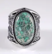 Kevin Yazzie Navajo Sterling Silver Wide Band Ring Blue Boy Variscite Handmade
