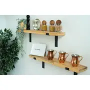 Farmhouse Metal Bracket Standing Set Of 2 Shelves Wall Decor Pine Wood