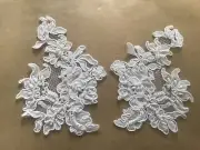 3 PRS WHITE BRIDAL BEADED CORDED LACE APPLIQUE (VINTAGE)