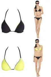 Splendid Bayside Solid Reversible Triangle Bikini Top Black Yellow Extra Small