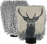 XYMZR Deer Head Grey Absorbent Microfiber Car Wash Mitt, Funny Cute Anime Scratch Free for Cars Cleaning, Home Cleaning Mitts, 2 Pack, 10.24” L x 7.09” W