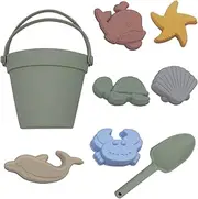 Fikokuku Silicone Beach Toys Baby Beach Essentials Beach Accessories for Kids Travel Beach Sand Toy Molds Shovel and Bucket Set-Toddler Outdoor Pool Summer Playset -8PC (Green)