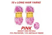 10 x Pink 100G Soft Fluffy Long Hair Fur Fleck Knit Yarn Knitting Wool Crochet Balls