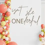 JUNWALL Isn't She Onederful Wall Decal, Baby Girl 1st Birthday Decorations Supplies Isn't She Onederful Sticker Sign for Balloon Arch Newborn Onderful 1st Photography Background Party Decor
