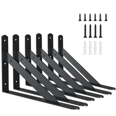 10 Inch Shelf Brackets 6 Pack Heavy Duty L Brackets for Shelves 90 Degree Tri...