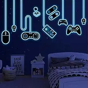 Gaming Wall Decals Glow in The Dark Wall Decals Video Game Wall Stickers Removable Gaming Room Wall Decor Peel and Stick for Boys Kids Bedroom Playroom Blue