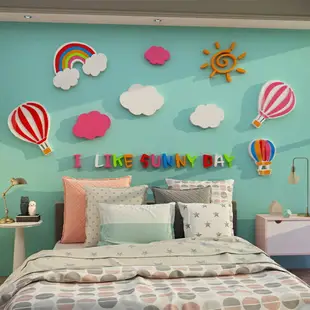 兒童房墻面裝飾公主房間布置墻貼紙畫女男孩臥室床頭背景3d立體
