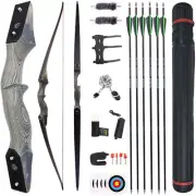 60" Takedown Recurve Bow 25-50Ibs Wooden Riser Archery Target Hunting Shooting