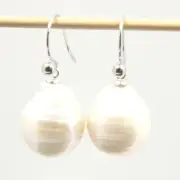 14kt White Gold Fish Hook White Baroque Pearls Dangle Earrings TPJ