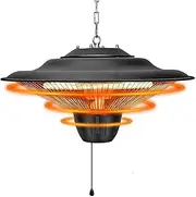 You can Install Ceiling-Mounted Electric heaters, Outdoor Patio heaters, Halogen heaters on The Ceiling and Two-Stage Adjustable 2500W (110V) Electric Heating Lamps