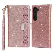 Zipper Wallet Shell for Samsung Galaxy Z Fold5 5G Stand Case Laser Carving Glittery Phone Cover
