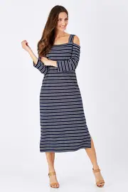 Stripe Cold Shoulder Dress--CLA-19467