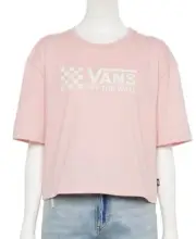 NWT VANS JRS. L SILVER PINK CHECK CROP LOGO BOXY T-SHIRT TOP