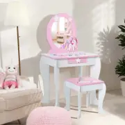 NNECW Kids Vanity Table and Chair Set with Mirror and Stool for Little Girls