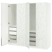 PAX / LINNABERG/ÅHEIM wardrobe combination, white patterned/mirror glass, 200x66x201 cm