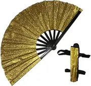 STARTIST Glitter Foldable Rave Hand Fan Multifunctional Wall Decoration for Men Women, Golden