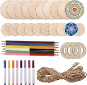 Wood Mandala Painting Kit, Mandala Art Kit Includes 20 Mandala Unfinished Wood Slices DIY Painting Set Comprehensive Art Kit for Kids and Adults Painting