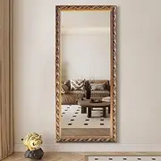 Vertical Carved Full-Length Wall Mirror 180x80cm - Retro PS Frame for Bedroom, Living Room & Entryway - American Style Decorative Mirror (Gold Black 180 * 80)