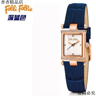 手錶錶帶 FOLLI FOLLIE手表方形真皮時尚鑲鉆玫瑰金不銹鋼女表WF13B037SS可開發票