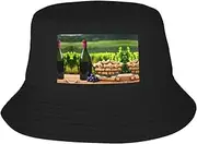[FSCEV] Wine Bottle Corks Grapes Adult Double-Layer Fisherman Hat Women Men Beach Sun Hat Travel Foldable Brim Fishing, Black, One size