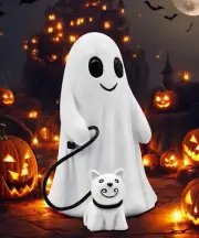 Ghost Walking Cat Statues for Garden Decor, Outdoor Yard Art Figurine, Halloween